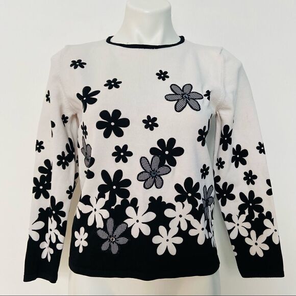 Alfred Dunner Floral Mod 60s style sweater flower power - Picture 8 of 13